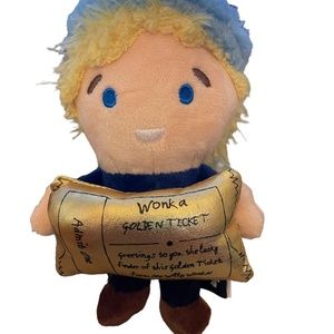 Willy Wonka Chocolate Factory Boy W GOLDEN TICKET PET TOY SQUEAKY Fun 6.5" Small